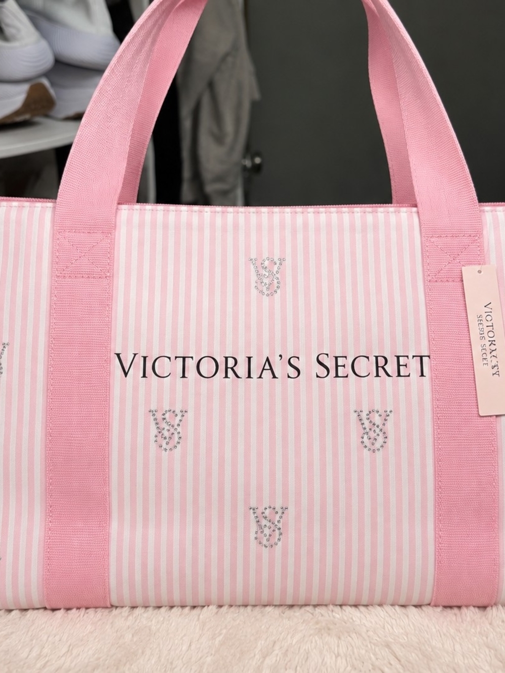 Victoria’s Secret Pink Striped Tote Bag – Brand NEW